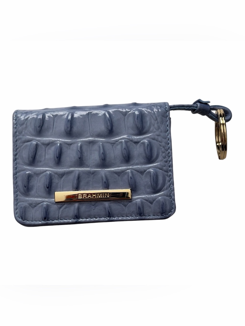 Brahmin Dusty Blue Croc-Embossed Card Holder with Key Ring